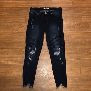 Skinny Ankle Crop Moto Destroyed Jeans